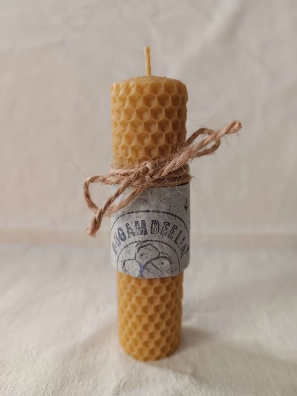 Vela de Cera de abeja pura. Vela de miel Bugambeelia. Con papel artesanal y yute. Vela grande
